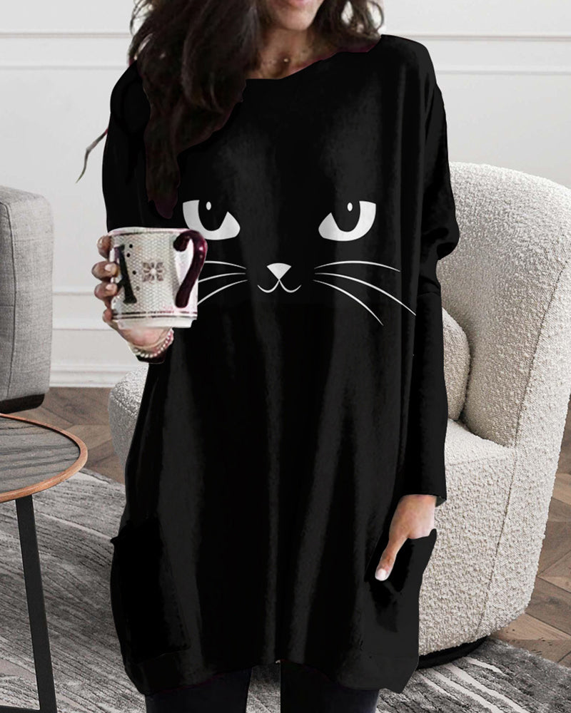 Modernes Chemise longue avec imprimé Katzen
