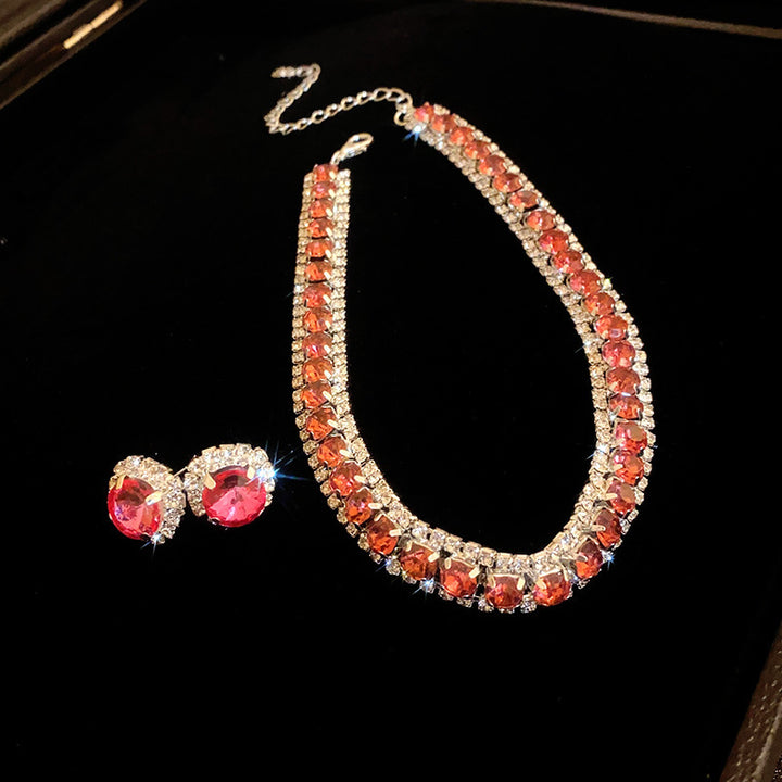 Diamond-embedded Square Earrings Necklace Special Interest Light Luxury Elegant High-grade Clavicle Chain - Modefluss