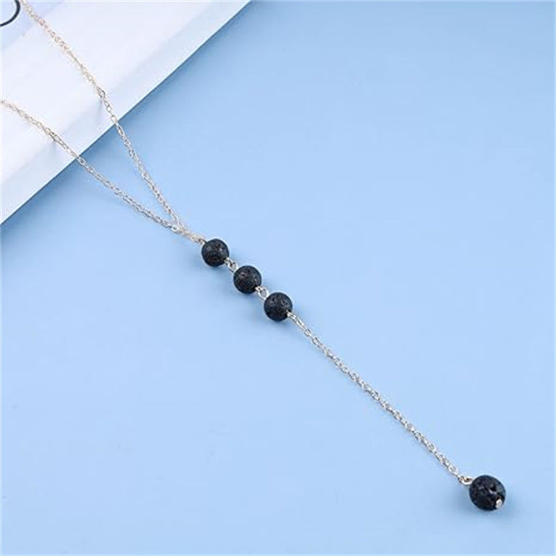 Sweet Y-shaped 8mm Round Beads Obsidian Volcanic Rock Pendant - Modefluss