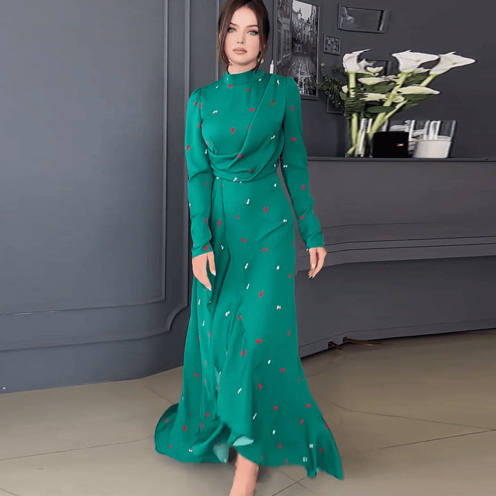 Long Sleeve Slim Fit Ruffled Large Swing Dress - Modefluss