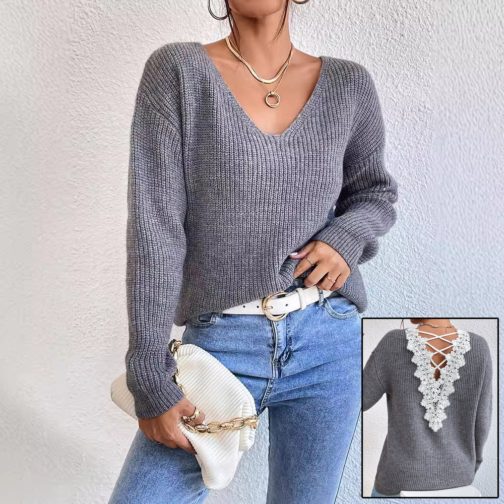 Y2k Clothes V-neck Sweater Ladies Winter Backless Streetwear Bandage Cashmere Sweater Women High Quality Fashion Clothes - Modefluss