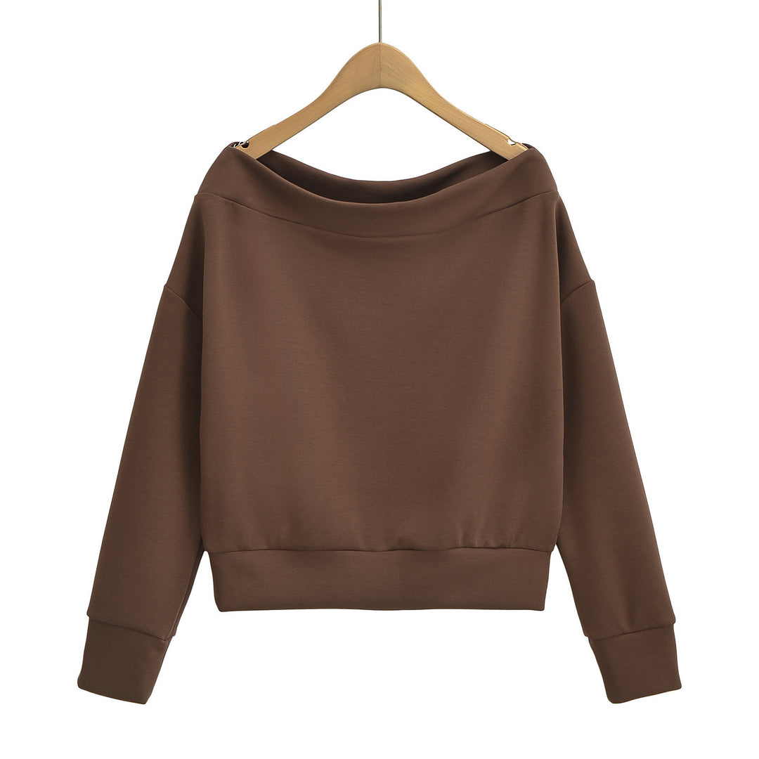 Women's French Off-shoulder Shoulder-baring Pullover Long Sleeve Sweater - Modefluss