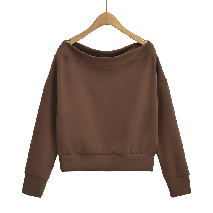 Women's French Off-shoulder Shoulder-baring Pullover Long Sleeve Sweater - Modefluss