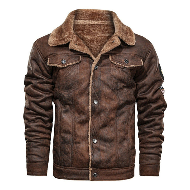 Winter Men Turn-down Collar Leather Jacket Outwear Warm Pilot Coats Windbreak - Modefluss