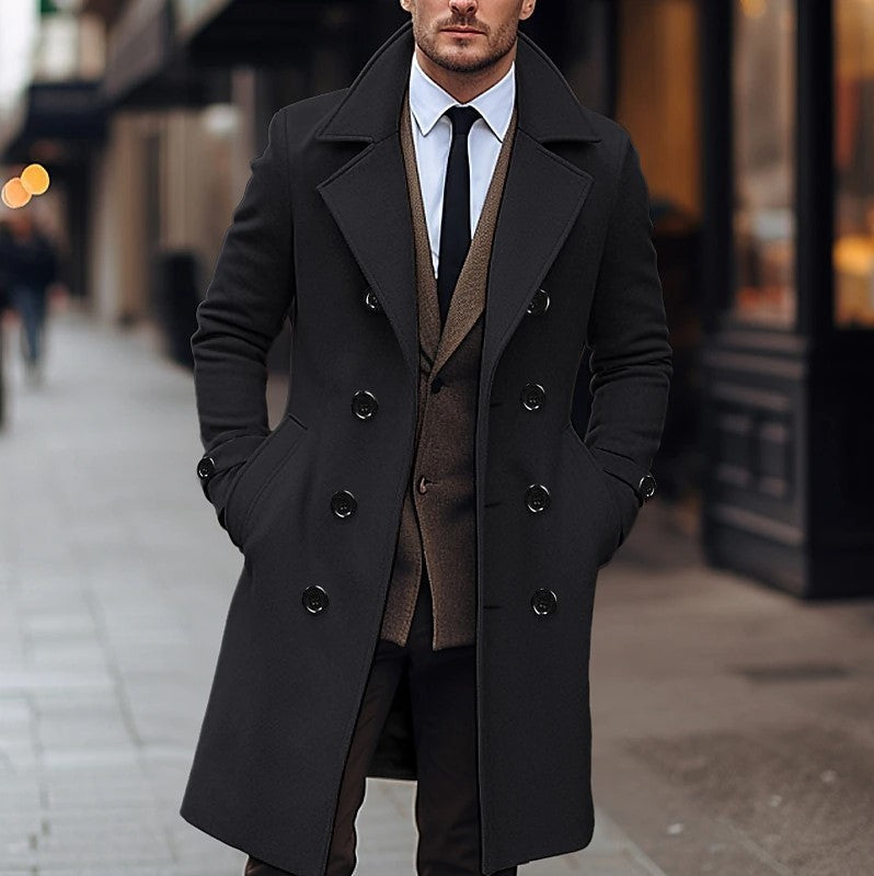 Fall Winter Men Woolen Coat Double Breasted Long - Modefluss