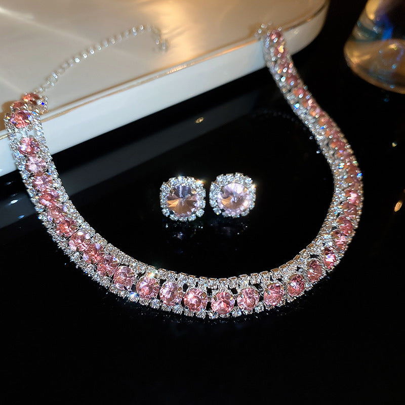 Diamond-embedded Square Earrings Necklace Special Interest Light Luxury Elegant High-grade Clavicle Chain - Modefluss