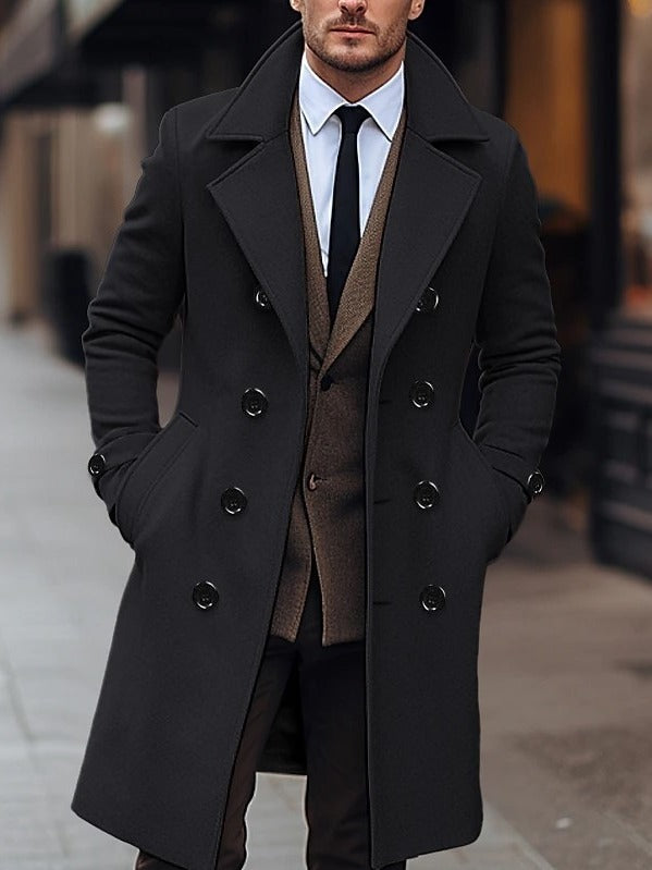 Fall Winter Men Woolen Coat Double Breasted Long - Modefluss