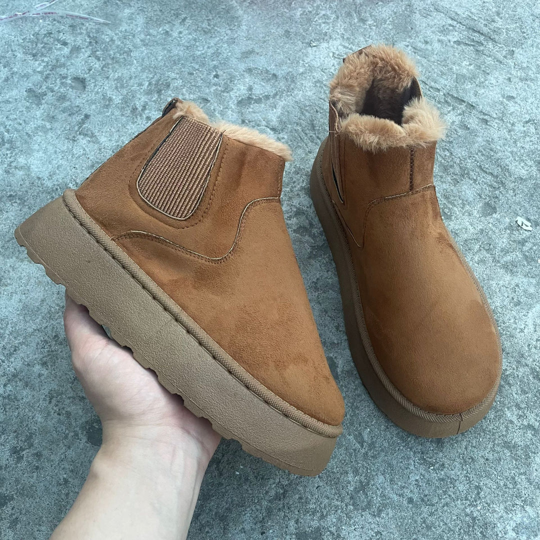 Winter Snow Boots Fashion Flat Thick-soled Cotton Shoes Round Toe Warm Plush Ankle Boot For Women - Modefluss