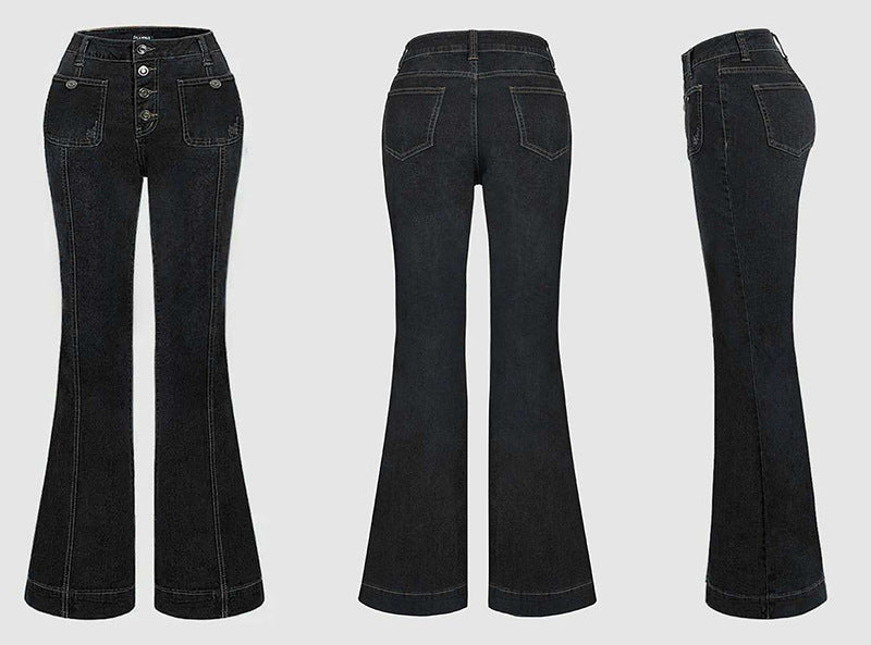 Nähende gewaschene Denim Stretch Slim Fit Bell-Bottom-Hose - Modefluss