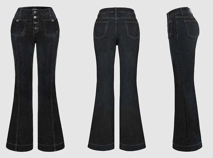 Nähende gewaschene Denim Stretch Slim Fit Bell-Bottom-Hose - Modefluss