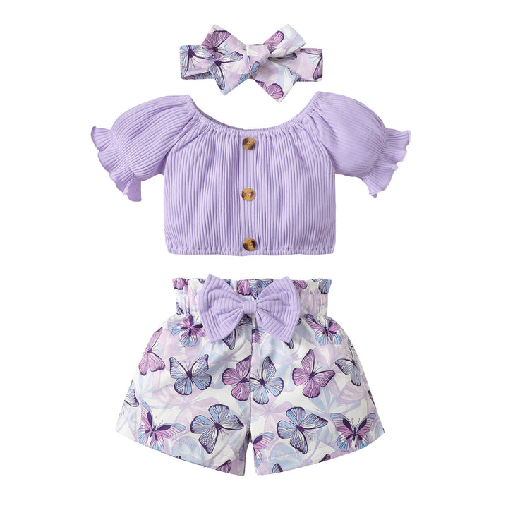 Baby Cute Printed Shorts Suit Short Sleeve T-shirt Pants Headscarf Three-piece Set - Modefluss