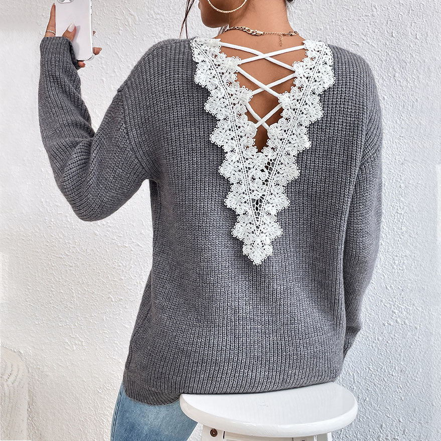 Y2k Clothes V-neck Sweater Ladies Winter Backless Streetwear Bandage Cashmere Sweater Women High Quality Fashion Clothes - Modefluss