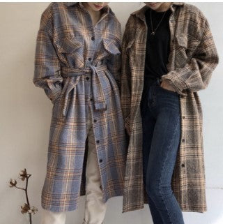 Damen Lässige Mode Lange Karo Jacke - Modefluss
