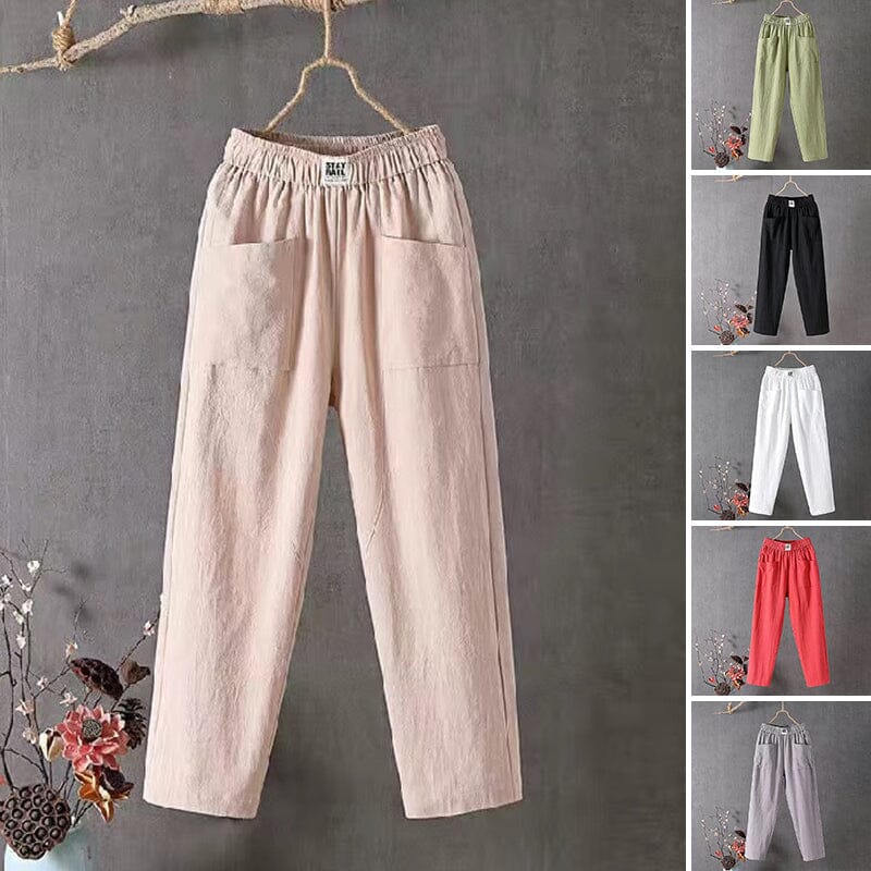 Lässige Hose aus Baumwollleinen mit elastischem Bund - Modefluss