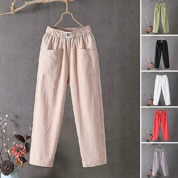 Lässige Hose aus Baumwollleinen mit elastischem Bund - Modefluss