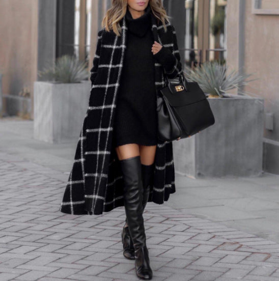 Damen Lässige Mode Lange Karo Jacke - Modefluss
