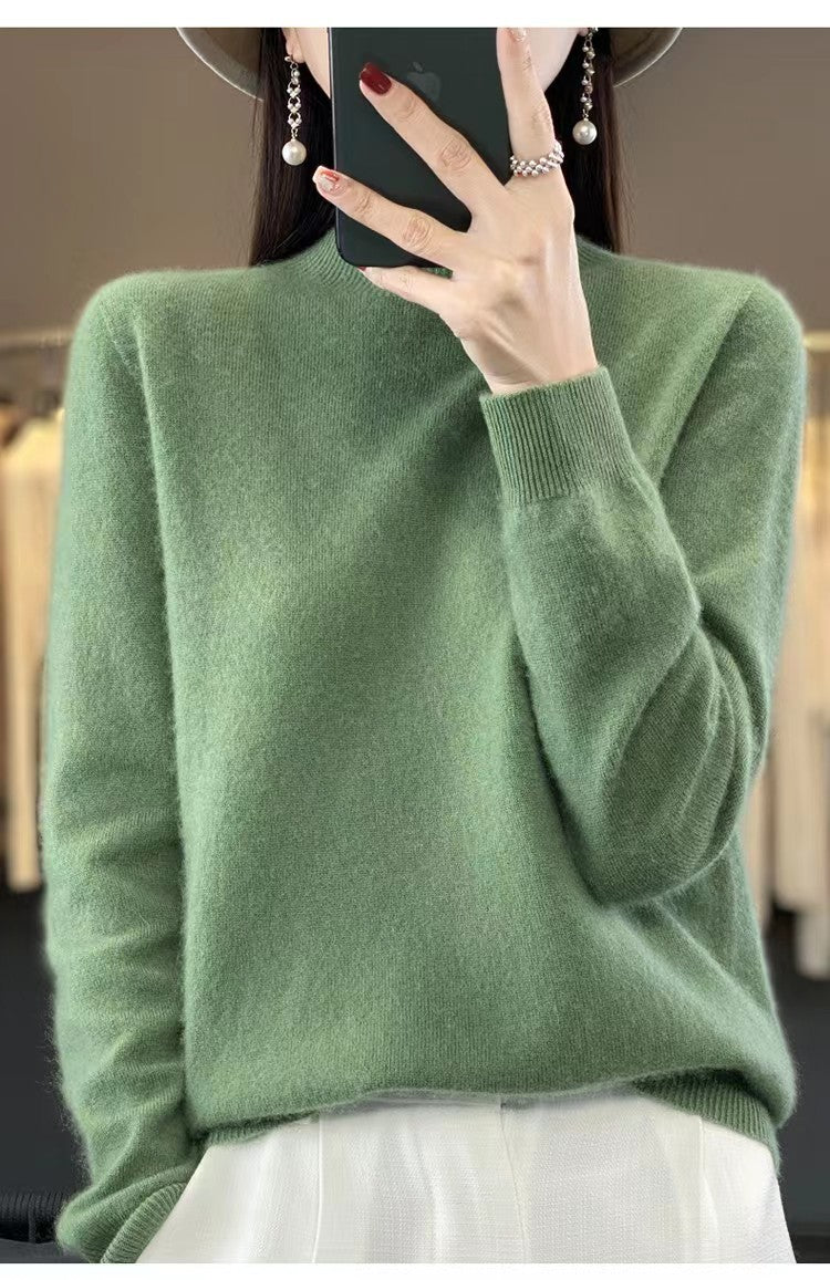 Half High Collar Pure Wool Women's Long Sleeved Knitted Base Sweater - Modefluss