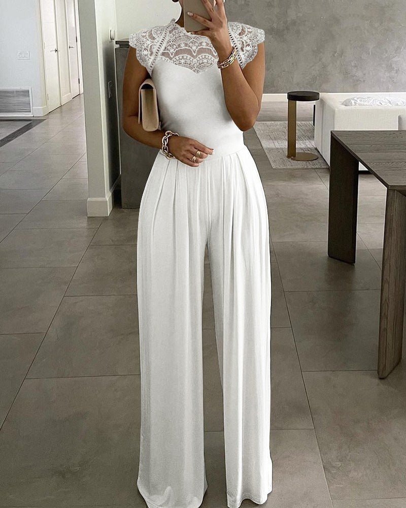 Women's Solid Color Loose Casual Lace Jumpsuit - Modefluss