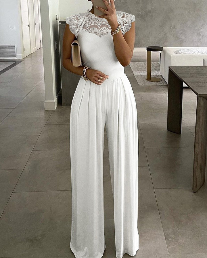 Women's Solid Color Loose Casual Lace Jumpsuit - Modefluss