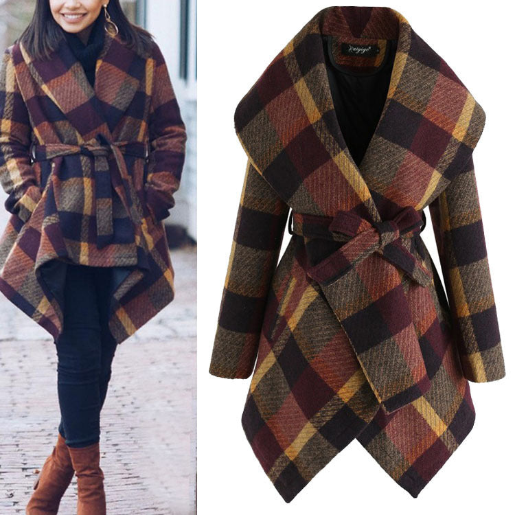 Women's winter irregular plaid coat - Modefluss