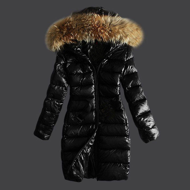 Long Quilted Jacket With Fur Collar And Raccoon Fur - Modefluss