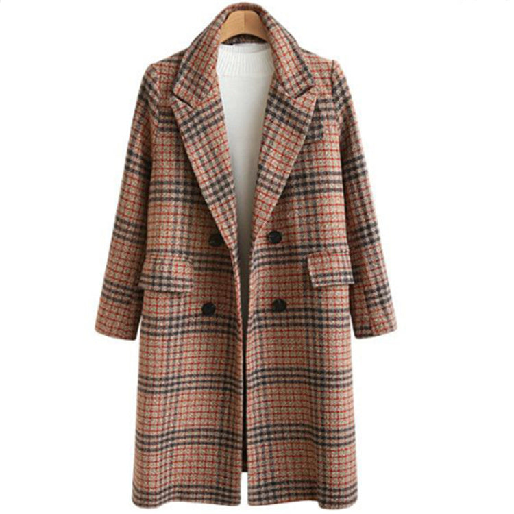 Plus Size Women's Plaid Long Sleeve Lapel Coat - Modefluss