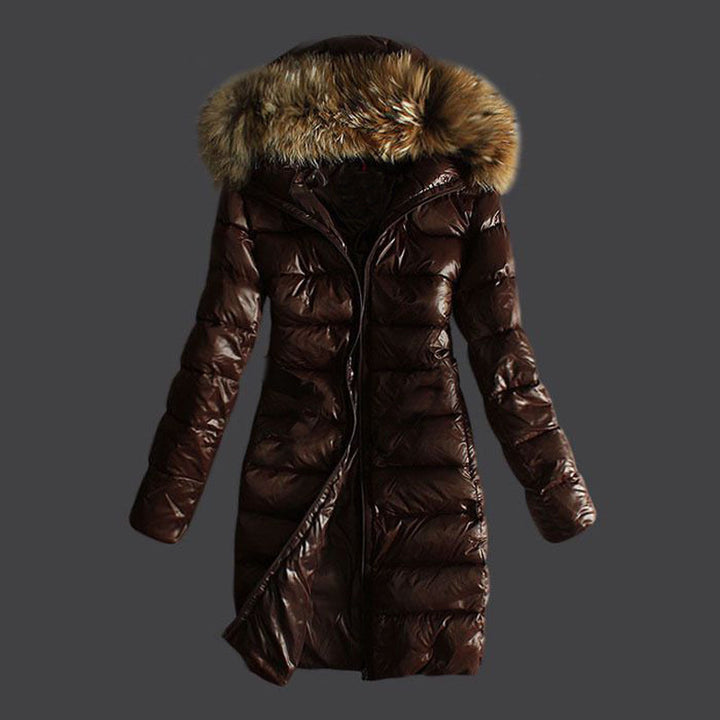 Long Quilted Jacket With Fur Collar And Raccoon Fur - Modefluss