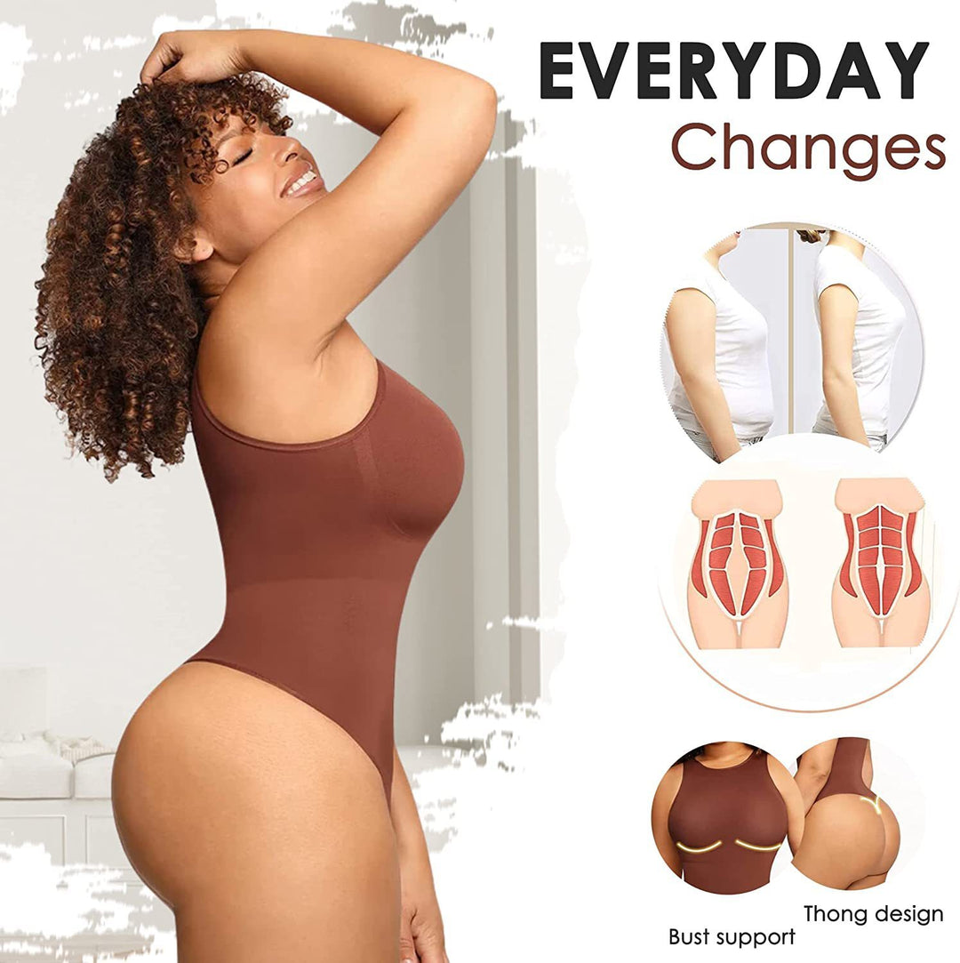 Bauchstraffender Body Shaper Einfarbiger Rundhals-Jumpsuit - Modefluss