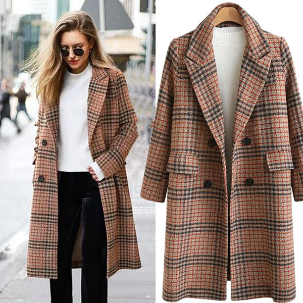 Plus Size Women's Plaid Long Sleeve Lapel Coat - Modefluss