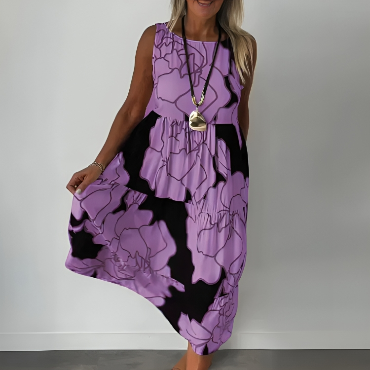 Lockeres, bequemes langes Kleid mit Blumendruck