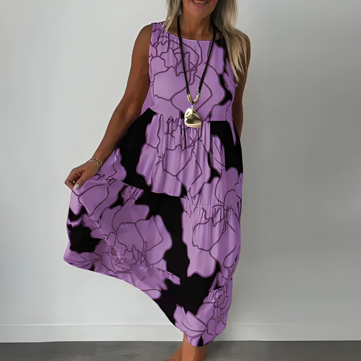 Lockeres, bequemes langes Kleid mit Blumendruck