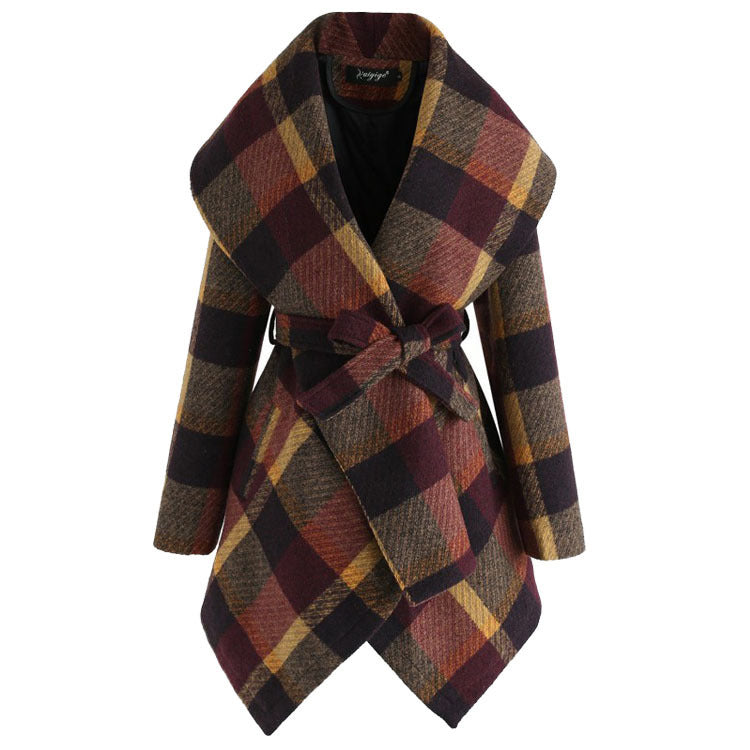 Women's winter irregular plaid coat - Modefluss