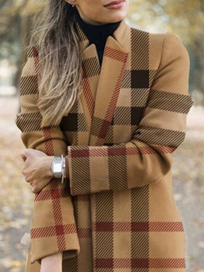 Trade Women'S Clothing Ebay Amazon New Long-Sleeved Stand-Collar Coat Printed Woolen Coat - Modefluss