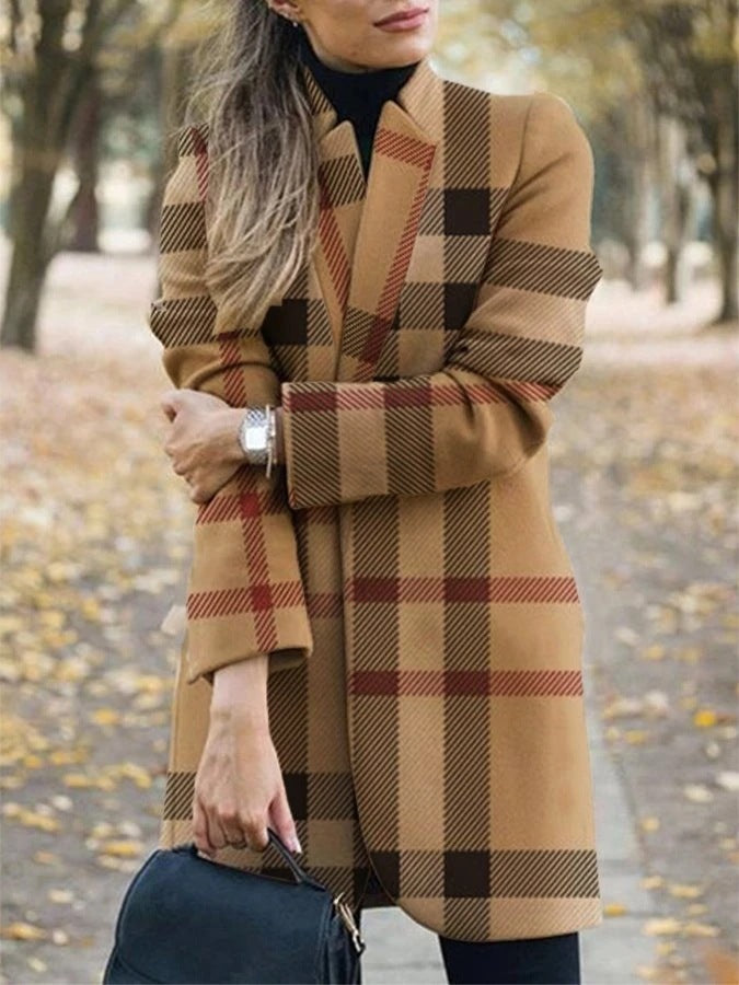 Trade Women'S Clothing Ebay Amazon New Long-Sleeved Stand-Collar Coat Printed Woolen Coat - Modefluss