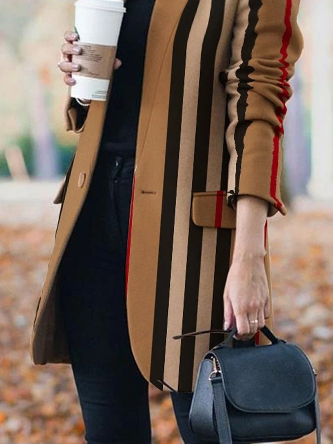 Trade Women'S Clothing Ebay Amazon New Long-Sleeved Stand-Collar Coat Printed Woolen Coat - Modefluss
