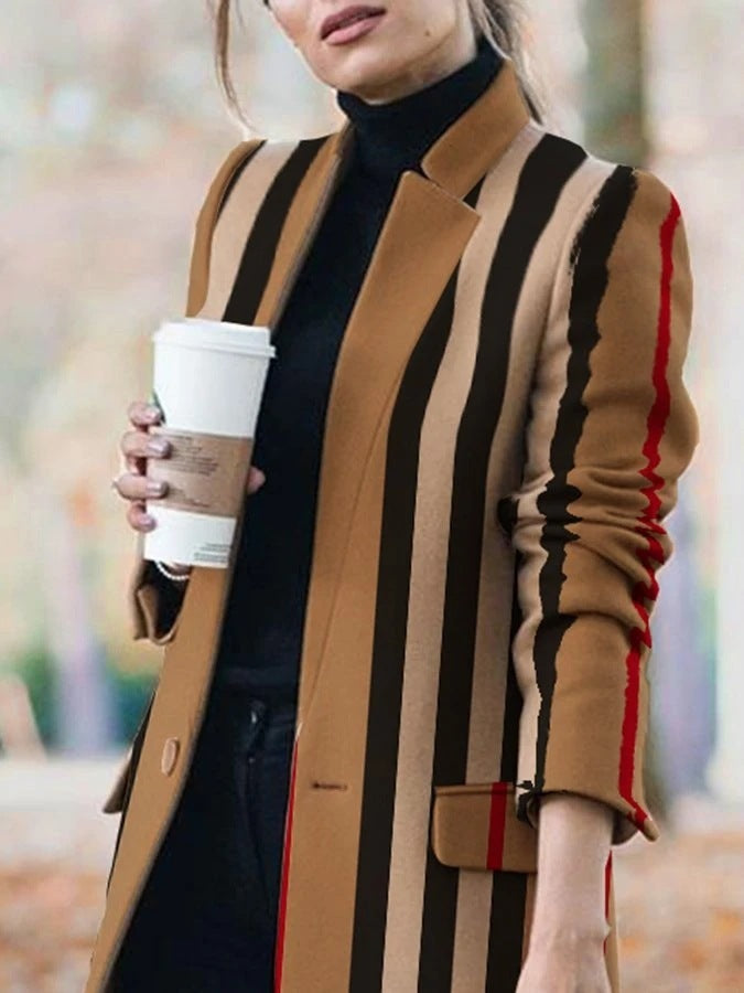 Trade Women'S Clothing Ebay Amazon New Long-Sleeved Stand-Collar Coat Printed Woolen Coat - Modefluss