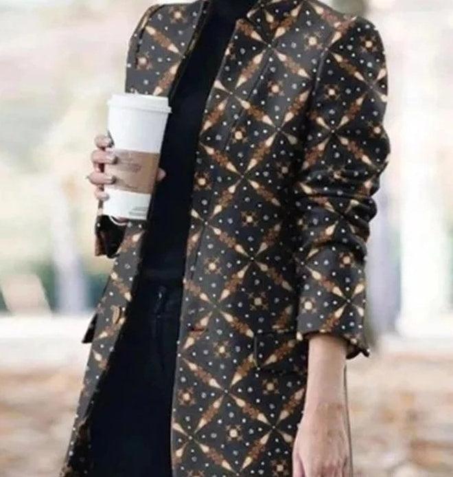 Trade Women'S Clothing Ebay Amazon New Long-Sleeved Stand-Collar Coat Printed Woolen Coat - Modefluss