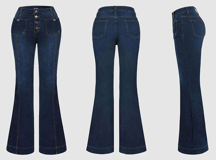 Nähende gewaschene Denim Stretch Slim Fit Bell-Bottom-Hose - Modefluss