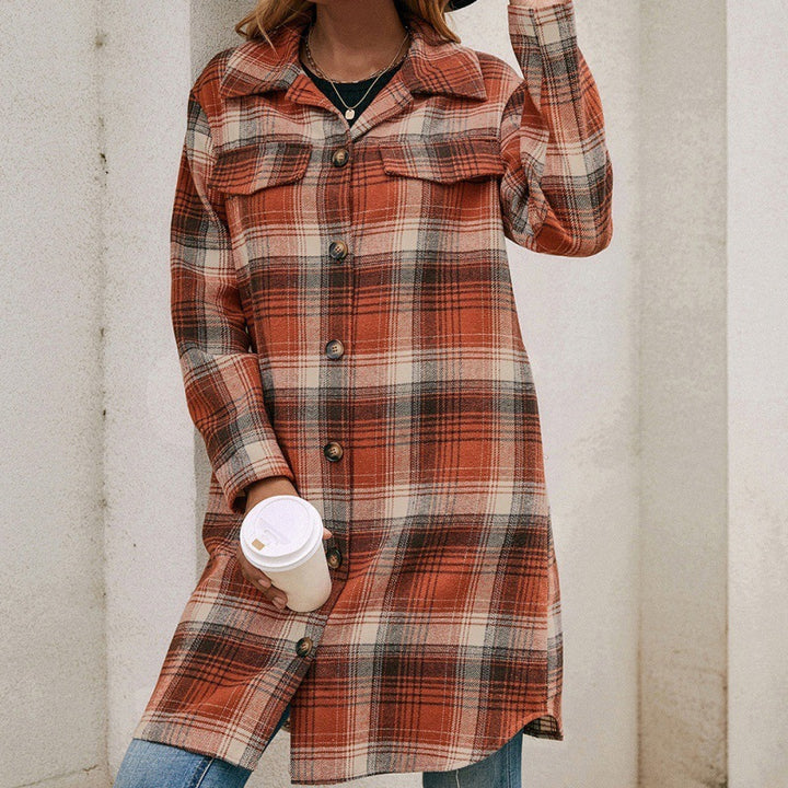 Einreiher Plaid Shirt Revers Mid-länge - Modefluss