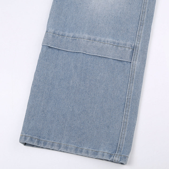 Gerade Jeans mit hoher Taille für Damen große Taschen-Nähte - Modefluss
