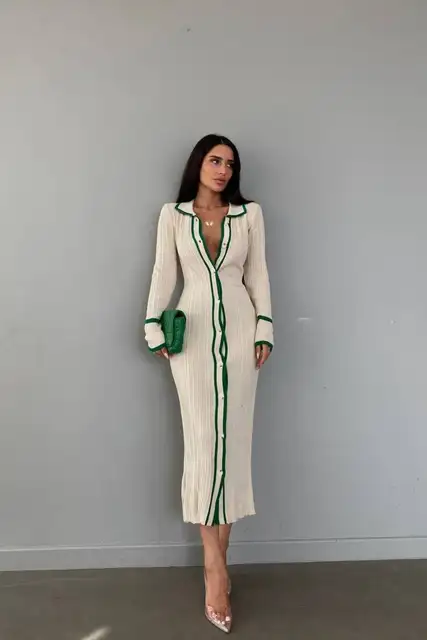 Elegant Tight Fitting Long Woman Sweater Dress - Modefluss
