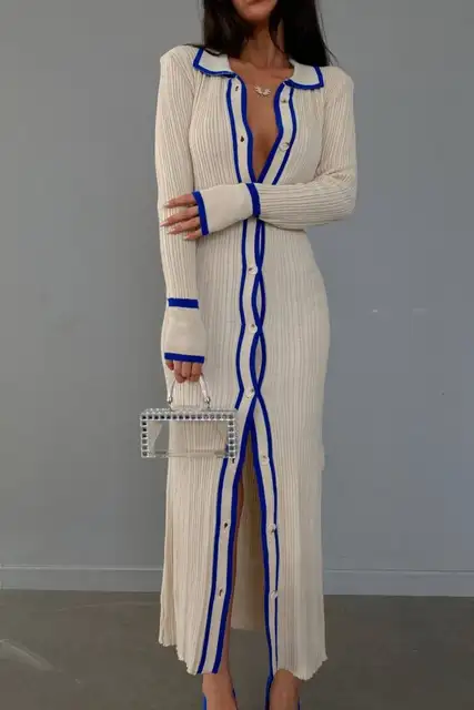Elegant Tight Fitting Long Woman Sweater Dress - Modefluss
