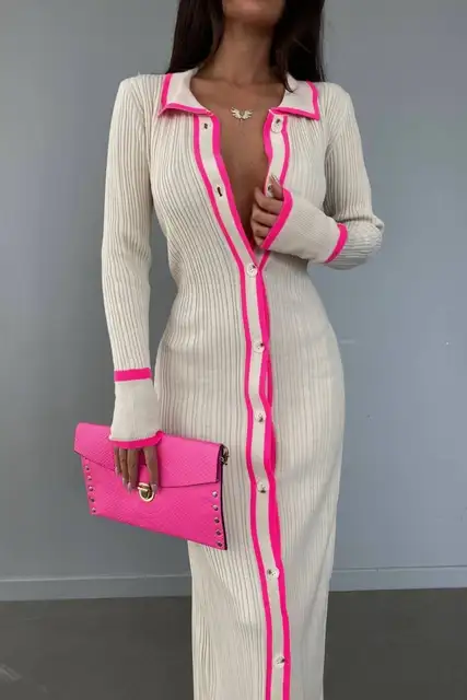 Elegant Tight Fitting Long Woman Sweater Dress - Modefluss