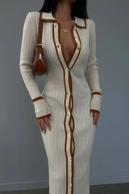 Elegant Tight Fitting Long Woman Sweater Dress - Modefluss