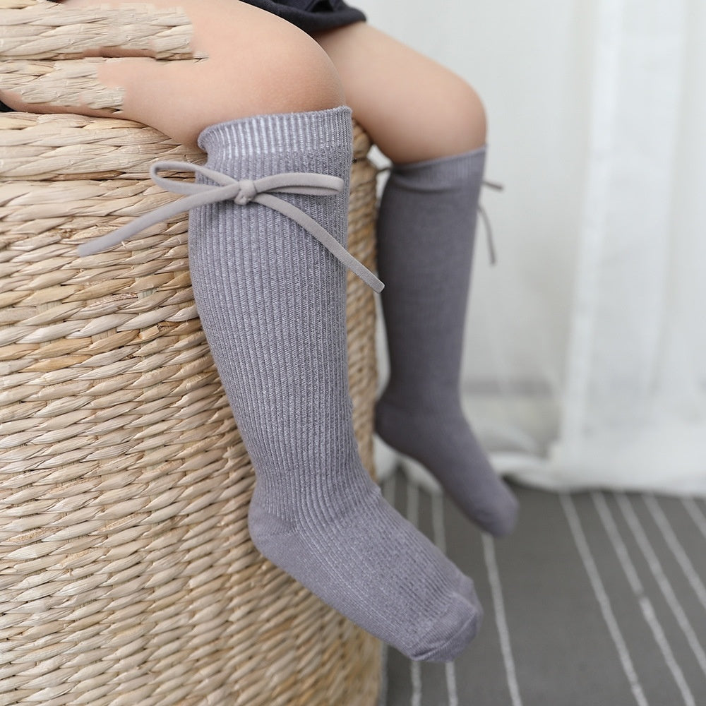 Girls' Bow Tube Socks Children's Monochrome Flat Mouth - Modefluss