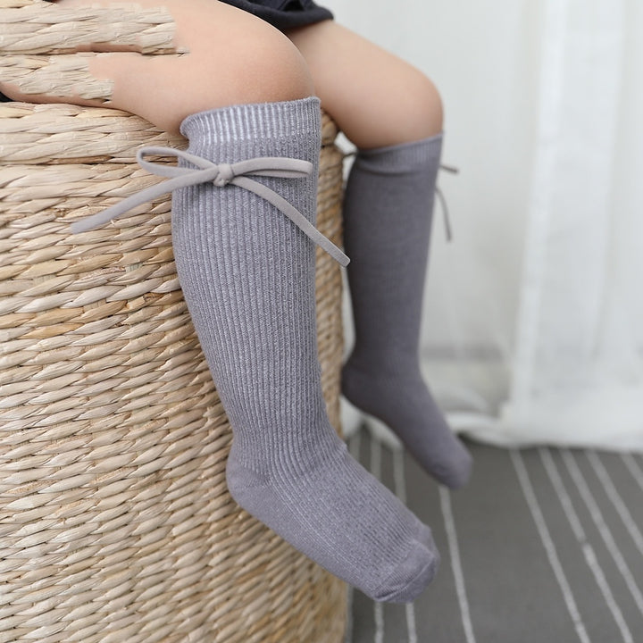 Girls' Bow Tube Socks Children's Monochrome Flat Mouth - Modefluss