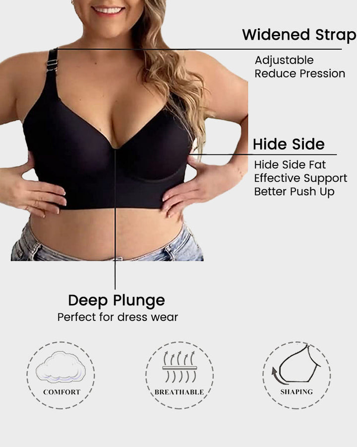 Woobilly Full-Coverage Smooth Back Bra for Women-2Pcs Black+Beige