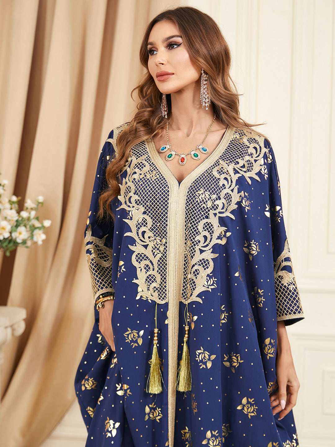 Long Sleeve Stitching Bat Sleeve Tassel Plus Size Dress - Modefluss