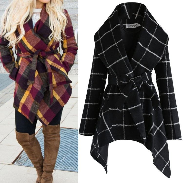Women's winter irregular plaid coat - Modefluss