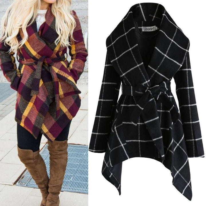 Women's winter irregular plaid coat - Modefluss